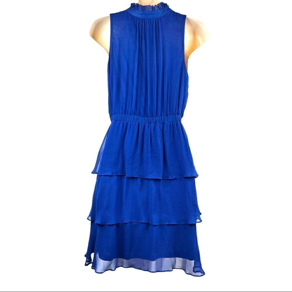 100% Silk Cocktail Dress Tiered Ruffles in Navy Blue Women's Size Small - Picture 8 of 10